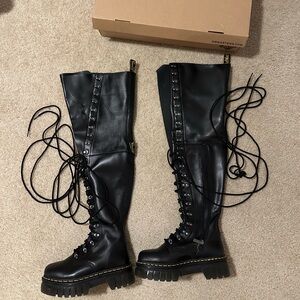 dr. martens audrick 22 eye extreme lace up thigh high boots size 8